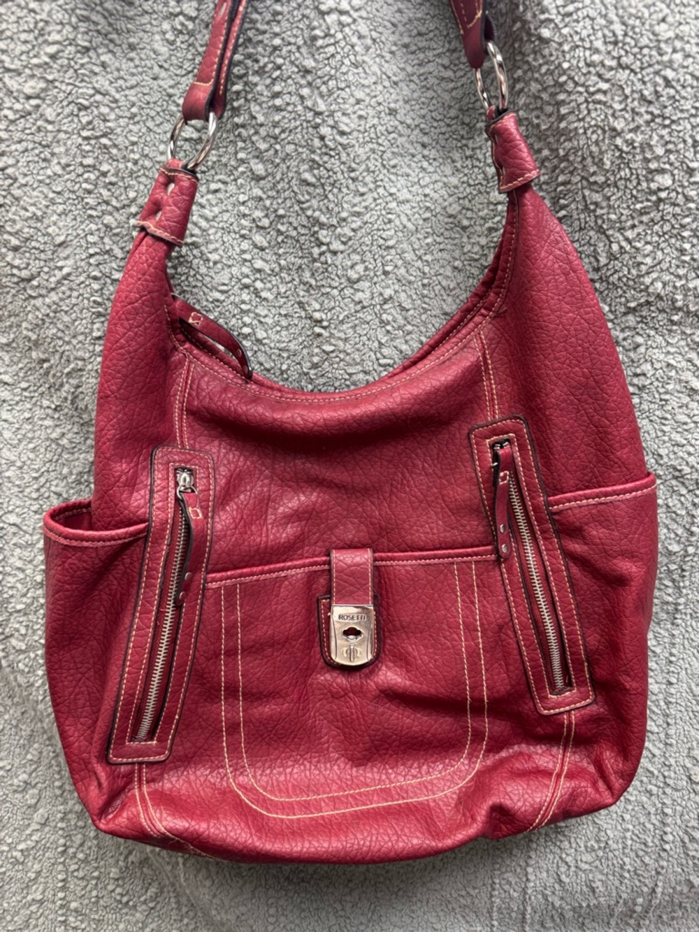 Rosetti Berry Red Shoulder Hobo Bag with Front Zips